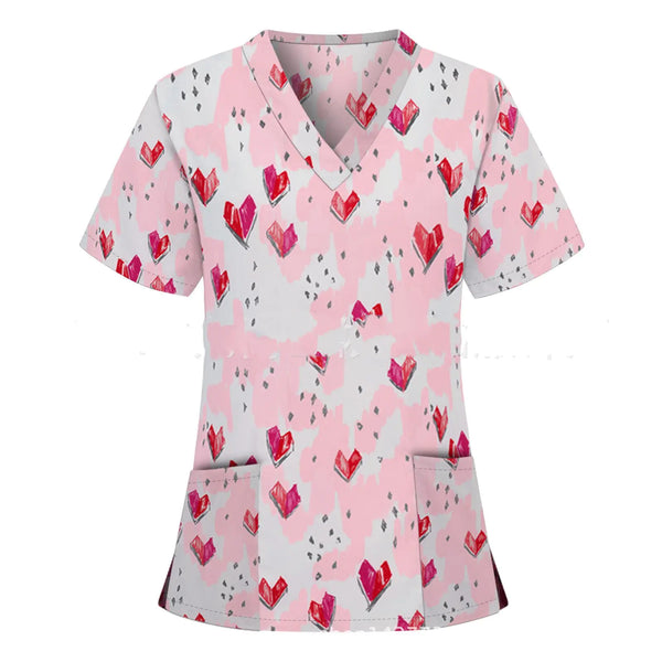 Blusa de Enfermería con Bolsillo - Estampado de Corazones