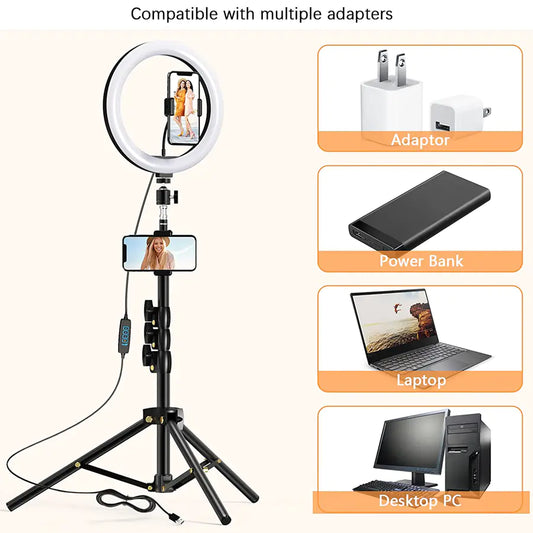 Aro de Luz LED 10.2” con Trípode y Control de Intensidad