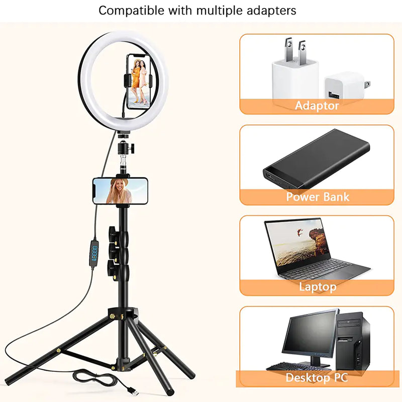 Aro de Luz LED 10.2” con Trípode y Control de Intensidad