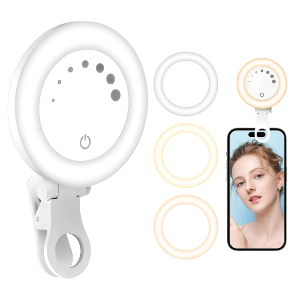Aro de Luz LED para Selfies con Clip – 3 Tonos de Luz